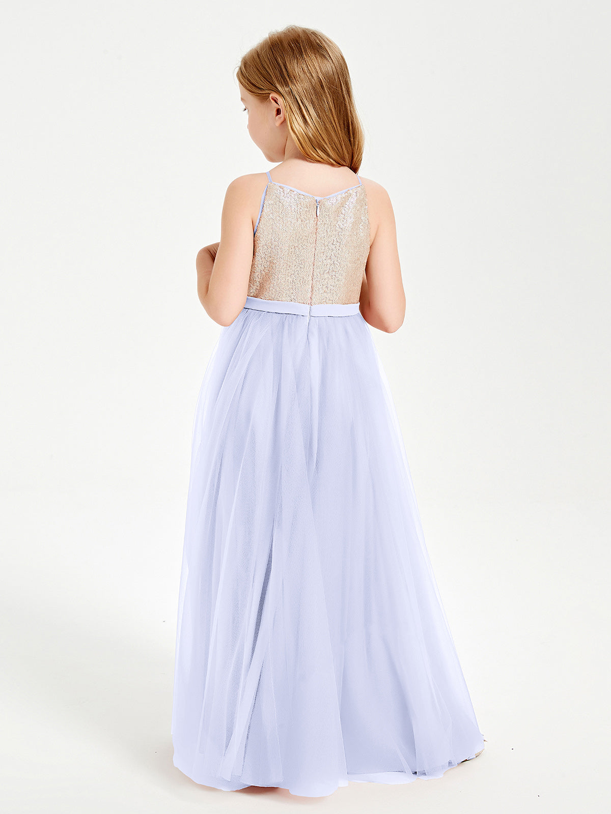 Sequined Top Long Tulle Junior Bridesmaid Gown Lavender